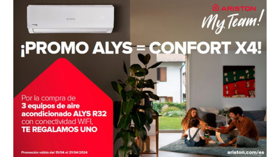 Nueva promo de Ariston para instaladores con la que podrás llevarte un aire acondicionado totalmente gratis: ¡PROMO ALYS = CONFORT X4!